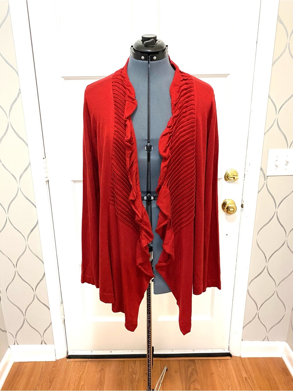 Kenneth Cole New York Brick ruffled open front cardigan sweater XL 120